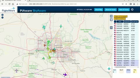 Sept 8th 2022 time lapsed phoenix air traffik with piaware and linux