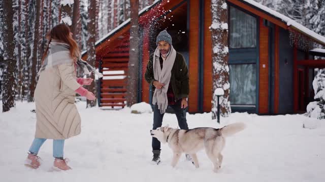 Happy couple and happy dog