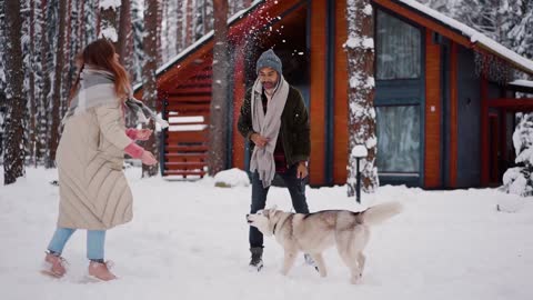 Happy couple and happy dog