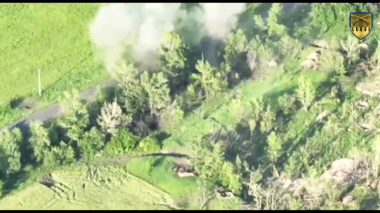 Ukrainian drone corrected artillery rounds striking Russian troops in trenches