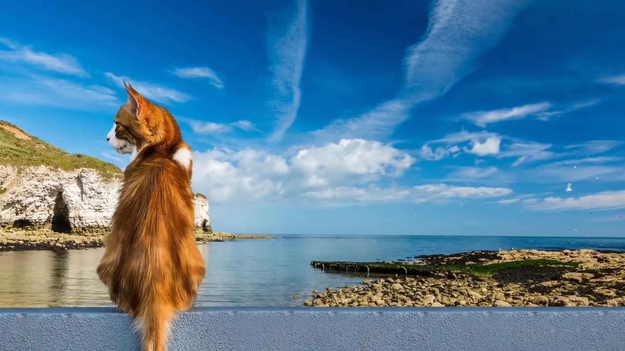 cat ocean sea water coast clouds