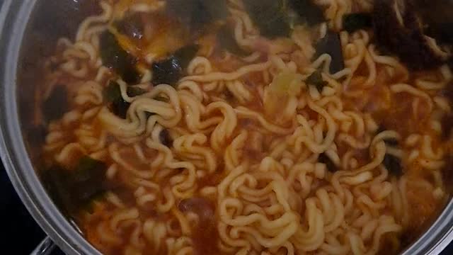 Korean style ramen is being cooked