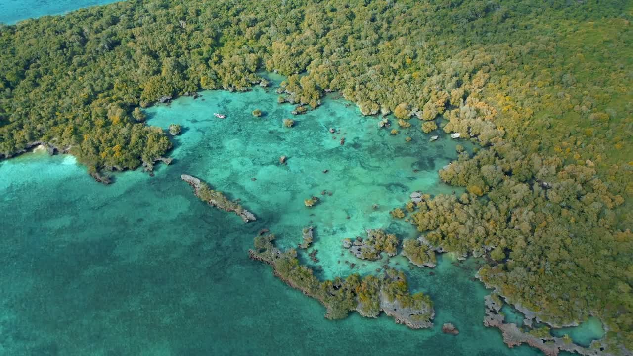 An aerial footage of an island