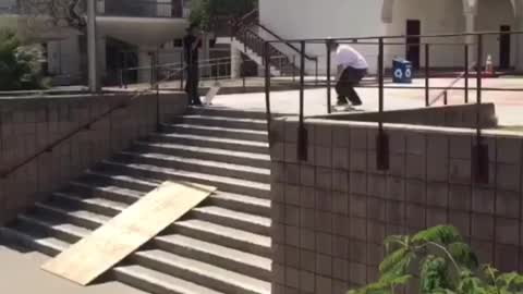 Skate jump onto ramp onto stairs