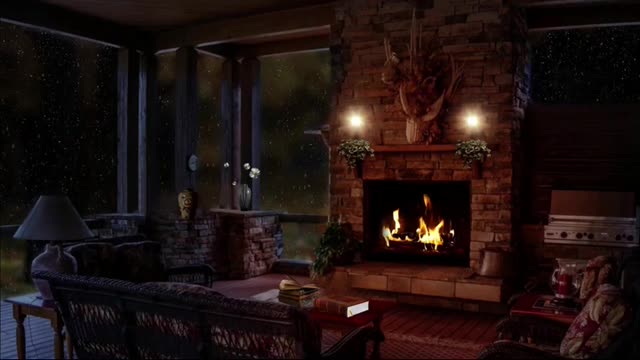 Cozy Living Room Ambience - Fireplace and Rain Sounds for Sleeping | Studying | Relaxing | 3 Hours