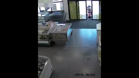 Man breaks a whole store door with his walker and drives on