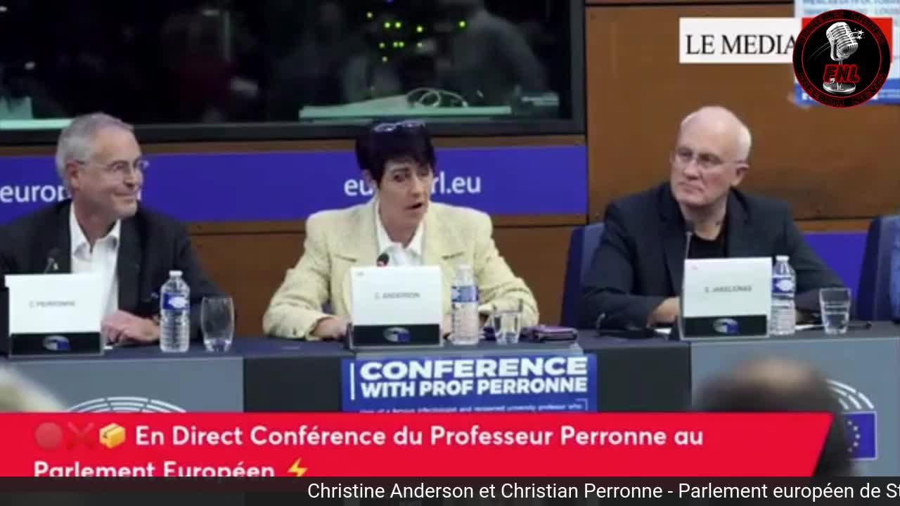 Christine Anderson avec le Professeur Perronne au Parlement européen de Strasbourg