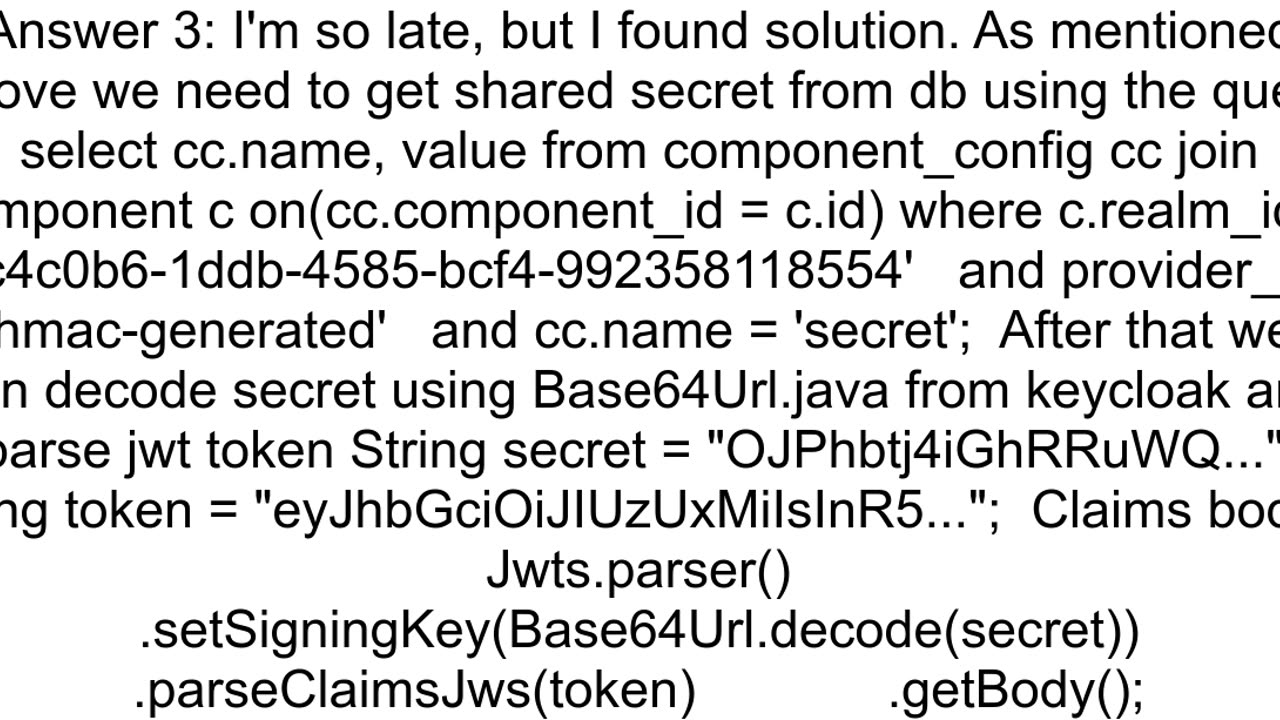 How to verify a HS256 signed JWT Token created with Keycloak authentication provider on jwtio