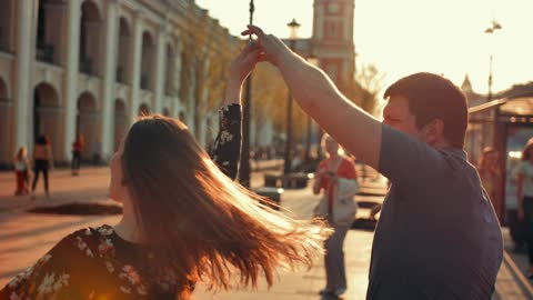 Couple in love dancing happily