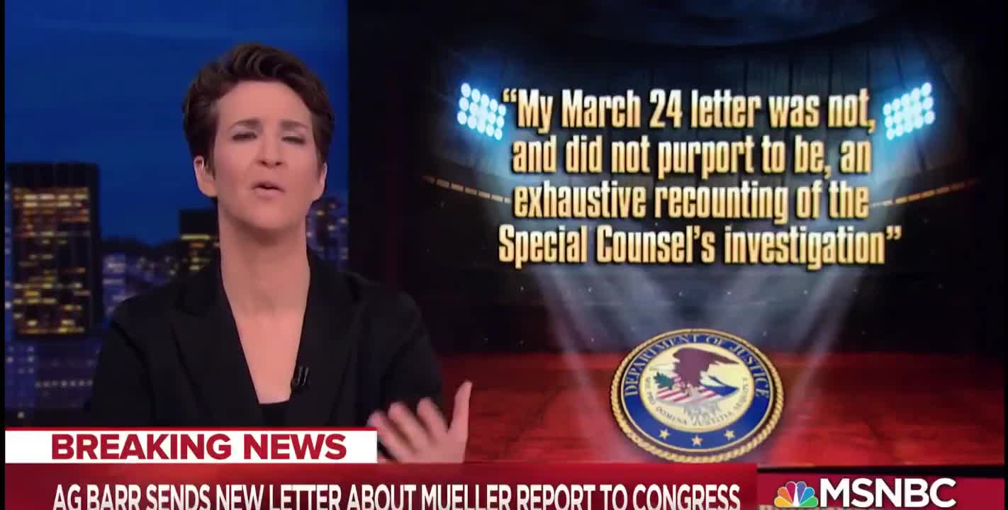 Maddow's claims about Mueller report countered by network's own chyron