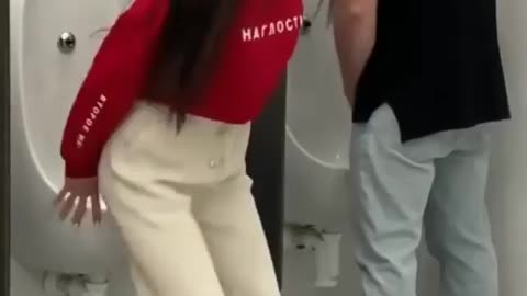 Girl forgot bathroom