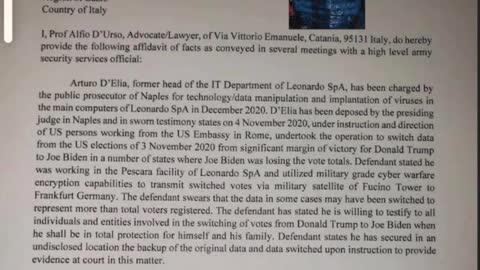 Italian Affidavit Testimony undertook operation to switch data from Trump to Biden