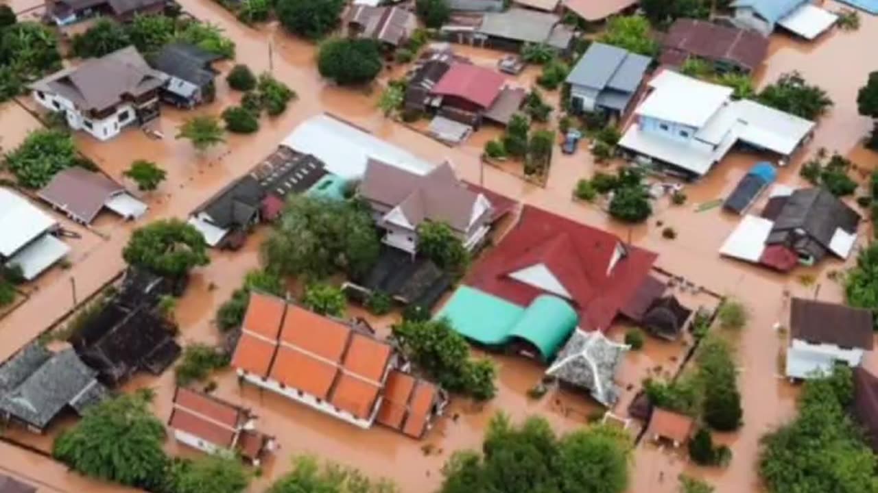 Massive flooded due to extreme rains in the Nan Province, Thailand