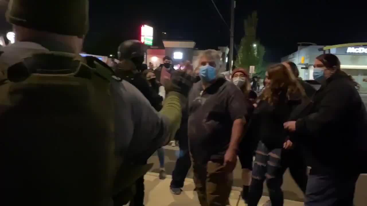 Vancouver Washington. Antifa Blm are confronted by conservative counter protesters.