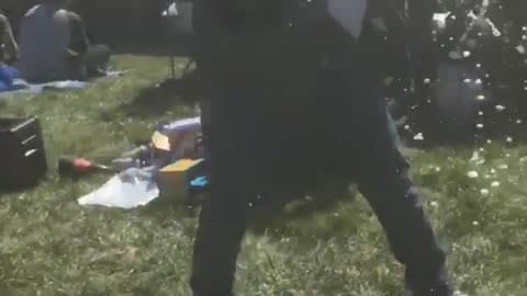 Nsfw guy punches beer on top of guys head and then guy shotguns it