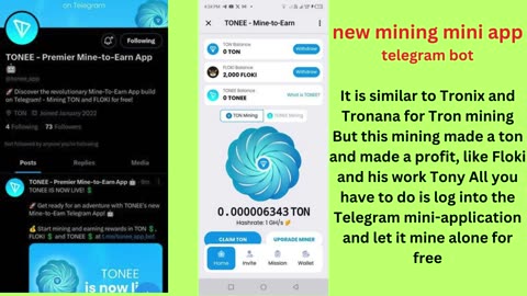 new mining mini app telegram bot//tonne app// mine-to-earn-toncoin and floki and tonee coin