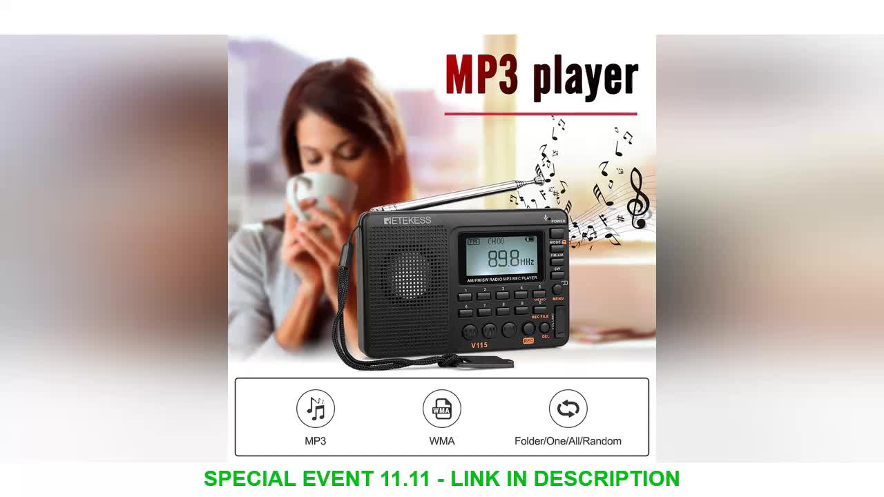 RETEKESS V115 Radio AM FM SW Pocket Radio Shortwave FM Speaker Support TF Card USB REC Recorder