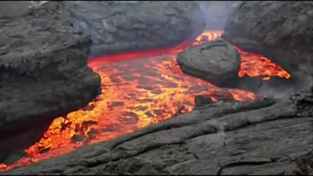 Raw lava flaws from Russian volcano