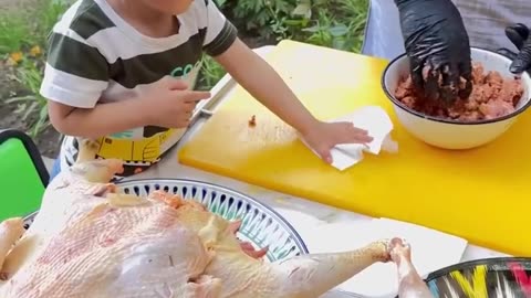 Father and son cooked desi dumpukht thandori chicken