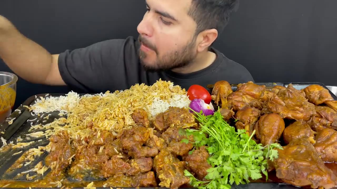 mutton cury + chicken cury + rice & extra gravy eating,