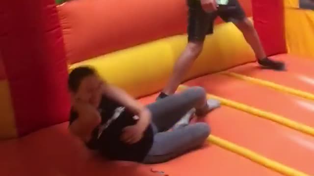 Collab copyright protection - woman failed flip in bounce house