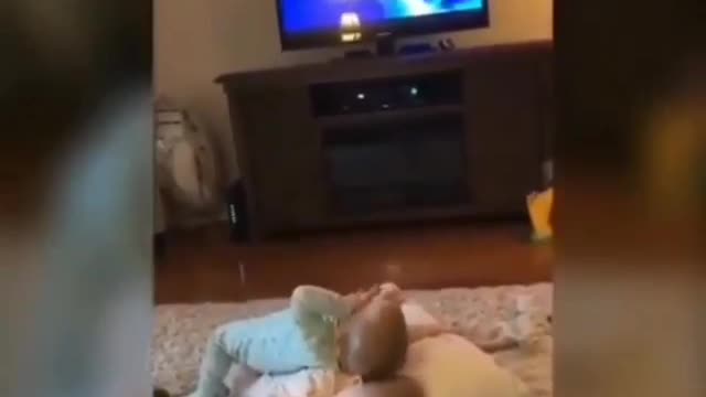 Cute baby's copying movie steps