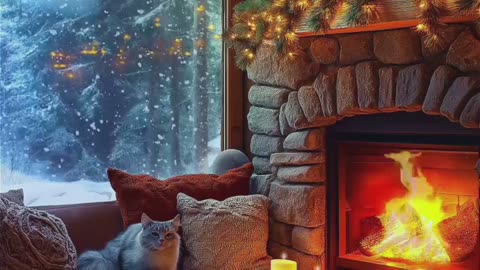 Snowy Sanctuary, Winter Escape with Crackling Fire.