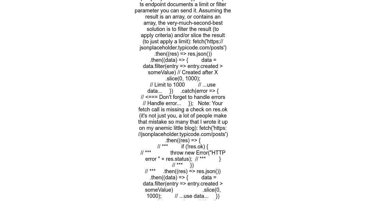 Limit fetch results from javascript fetch
