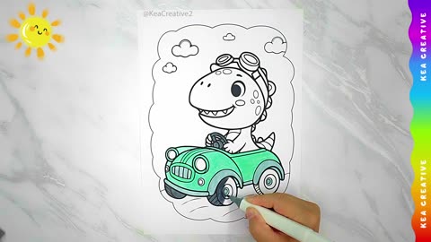 Coloring Dinosaur With Car @KeaCreative2 - Coloring Pages For Childrens. Enjoy!