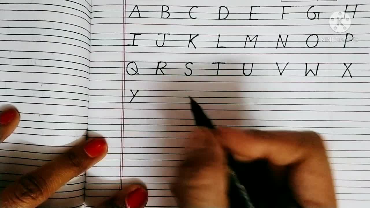 Alphabets in four line writing practice for kids