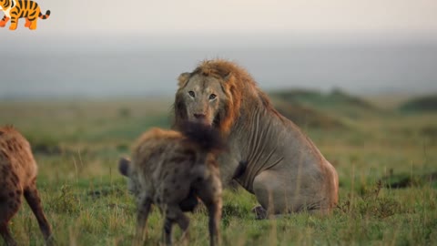 King lion is Trapped By Hyaenas