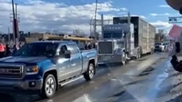 THE BIG TRUCKERS RALLY IN OKOTOKS ASKING GIVE FREEDOM BACK, FREEDOM CHOICE.