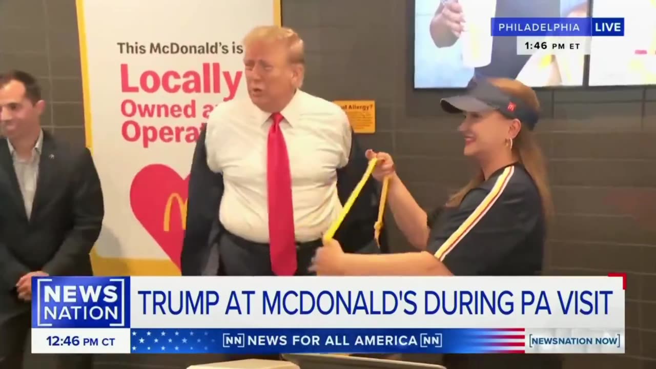 Trump is a ROLE MODEL for young Americans to follow! At Mcdonalds - arrival