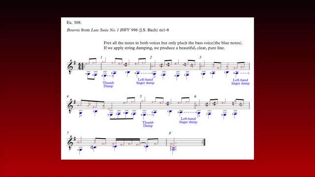 Video #64: Damping the open strings in the bass voice, Bourrée (J.S. Bach), m1-8