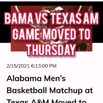 ALABAMA VS TEXAS GAME MOVED TO THURSDAY