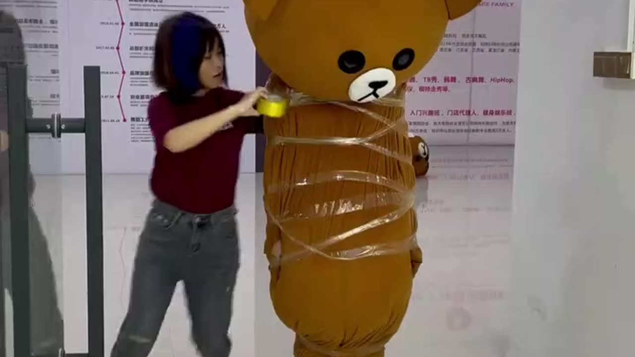 The brown bear guy teased the girl and was wrapped in duct tape part 90