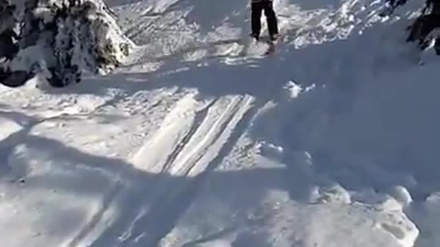 Green orange ski backflip faceplant