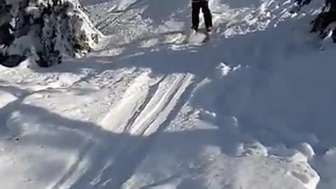 Green orange ski backflip faceplant