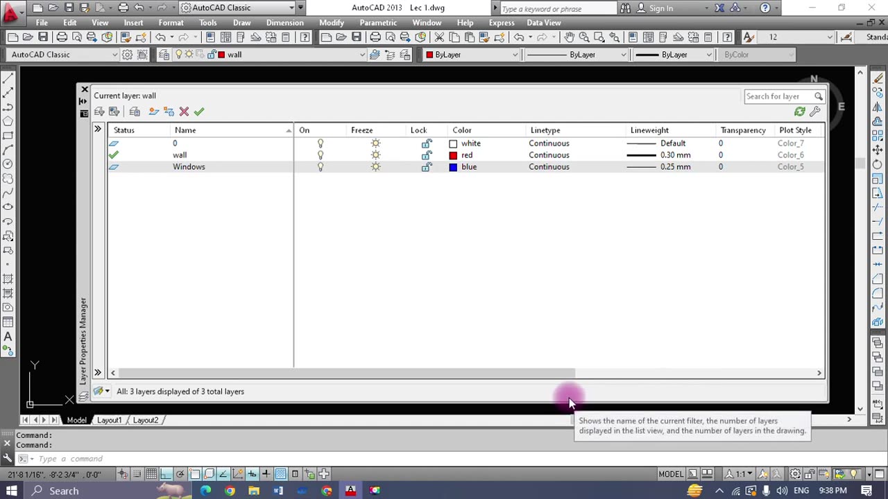 Layers settings in AutoCAD