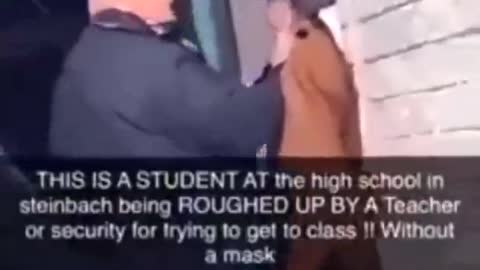 A high school student, forced to withstand the freezing cold outside, gets roughed up by security.