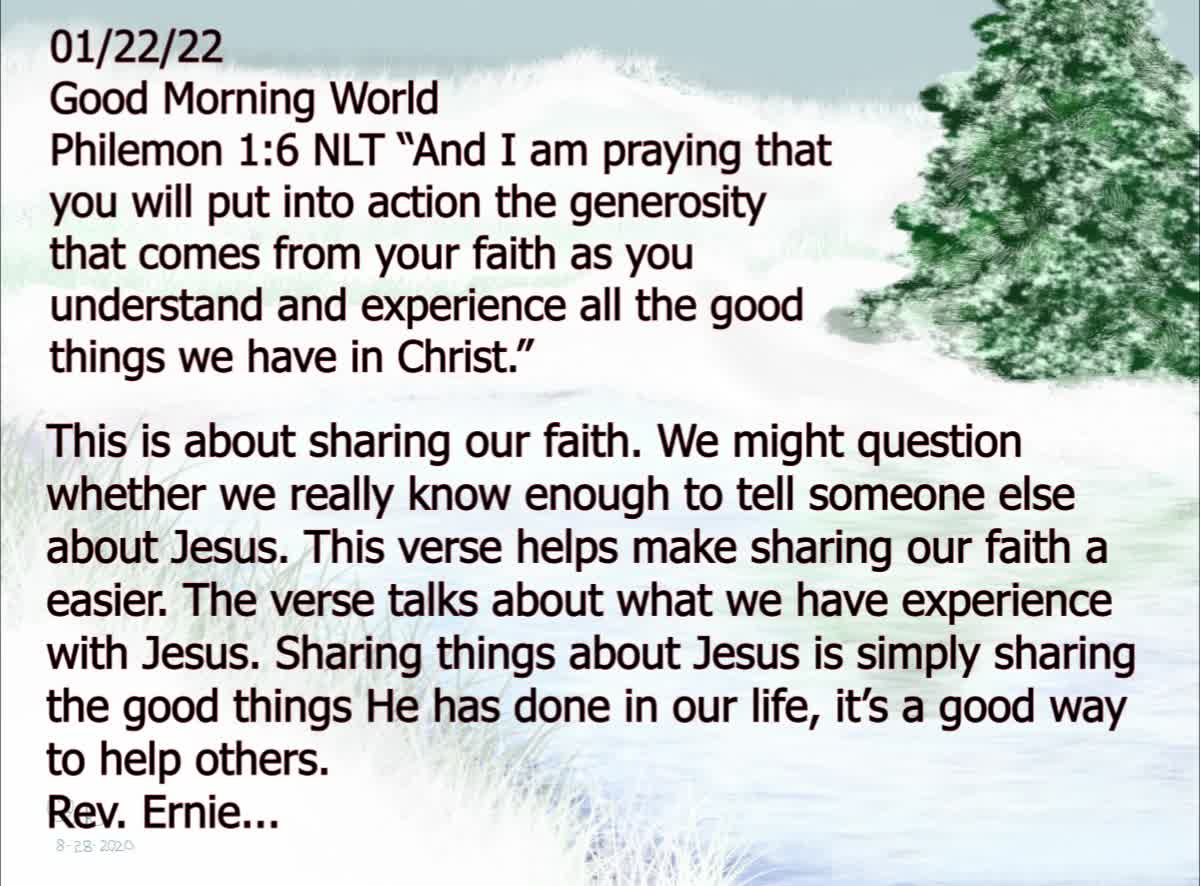 Daily Message from Rev. Ernie, Jan 22 2022
