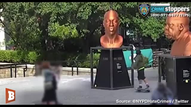 Skateboarder Vandalizes George Floyd Statue in New York