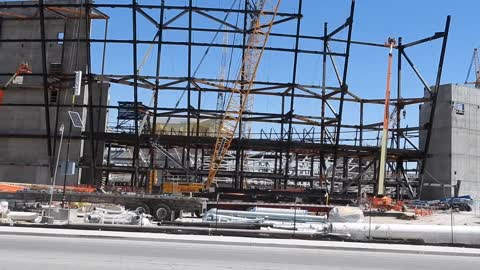 Las Vegas Raiders stadium being built, one year ago and now april 2019.