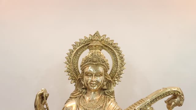 52" Brahmapriya Devi Sarasvati In Brass | Handmade | Exotic India Art