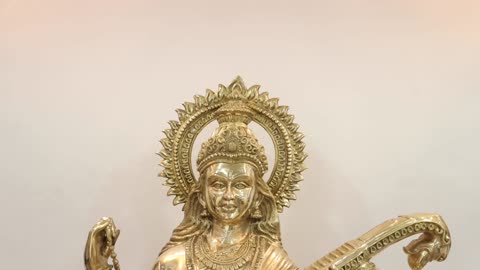 52" Brahmapriya Devi Sarasvati In Brass | Handmade | Exotic India Art