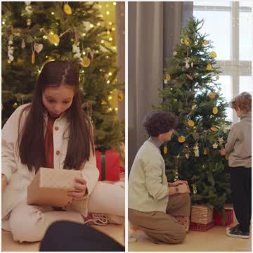 A Young Girl Surprised With Her Christmas Gifts vs A Mother and Son Decorating the Christmas Tree