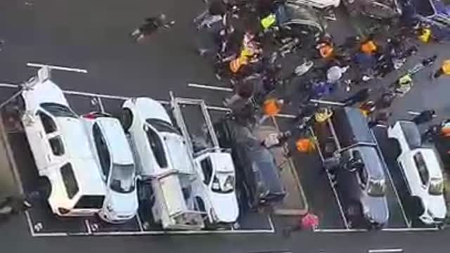 An aerial view of the stasi pricks shooting at construction workers in Melbourne.