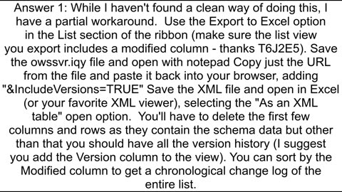 sharepoint list version history export to excel