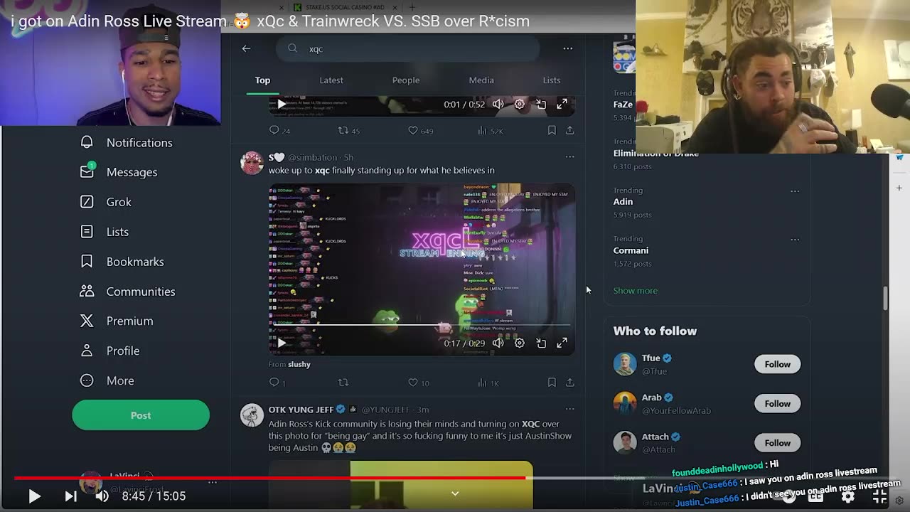 i got on Adin Ross Live Stream 🤯 xQc & Trainwreck VS. SSB over Rcism (LIVE REVIEW) BLACKSHEEPENERGY