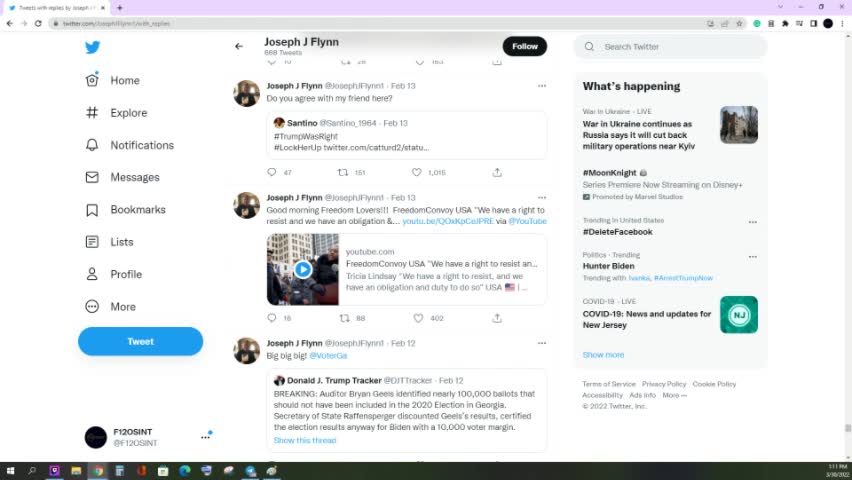 Joseph Flynn Tweets March 30.2022 ( time of this upload)